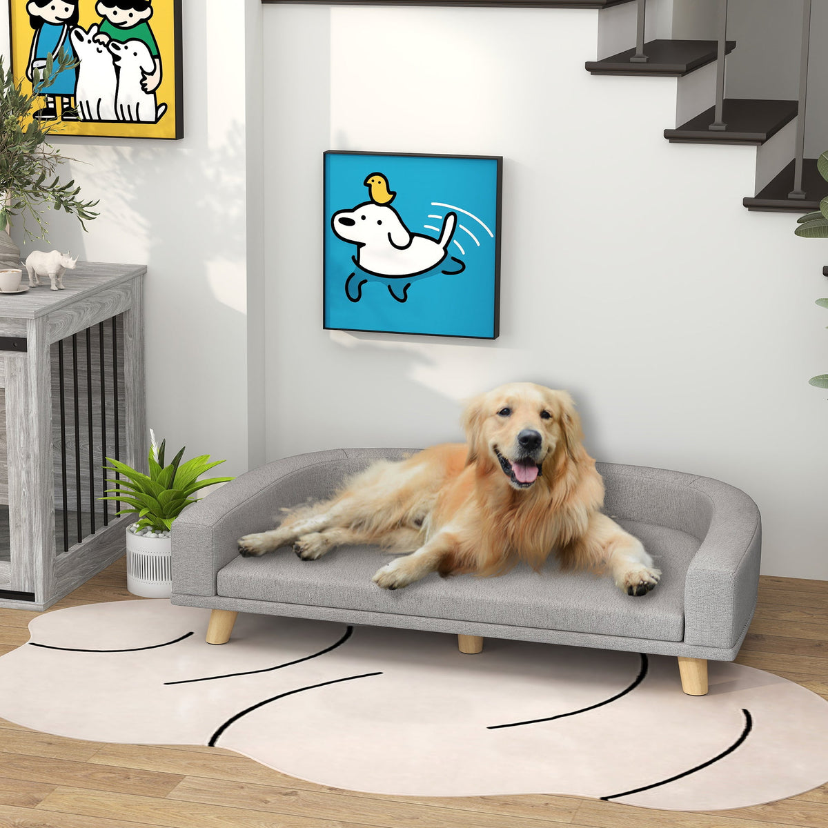 Dog Sofa for Large Dogs with Washable Cover, Anti-slip Foot Pads, Dark Grey