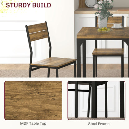 Dining Table Set for 2, 3 Piece Kitchen Table and Chairs with Metal Legs for Small Spaces, Natural Wood
