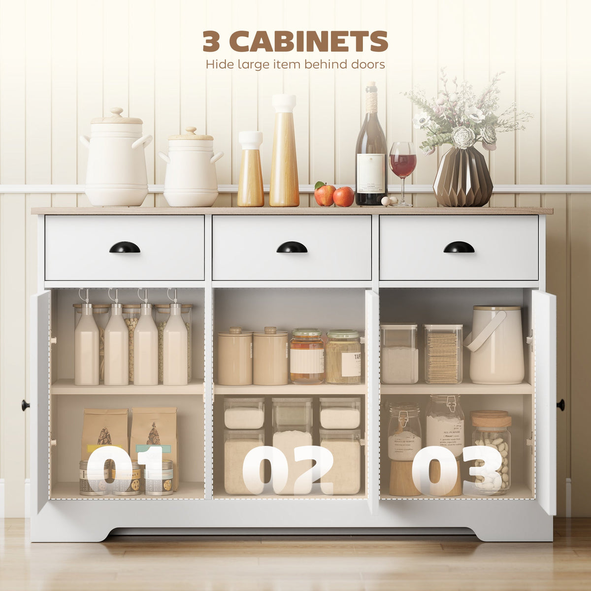 46.5" Buffet Cabinet, Farmhouse Sideboard with 3 Barn Doors and 3 Drawers for Living Room, Kitchen, Black