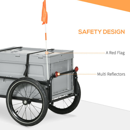Steel Trailer for Bike, Bicycle Cargo Trailer with Foldable Storage Box and Safe Reflectors, Max Load 88LBS, Black