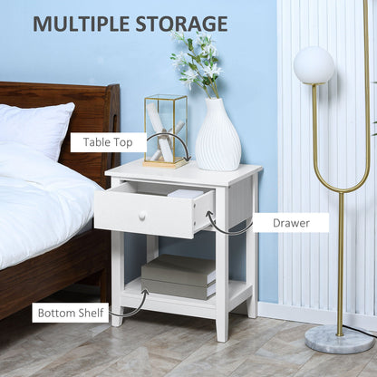 Modern Style Nightstand, Small End Table with Drawer and Storage Shelf for Bedroom, Living Room, Black