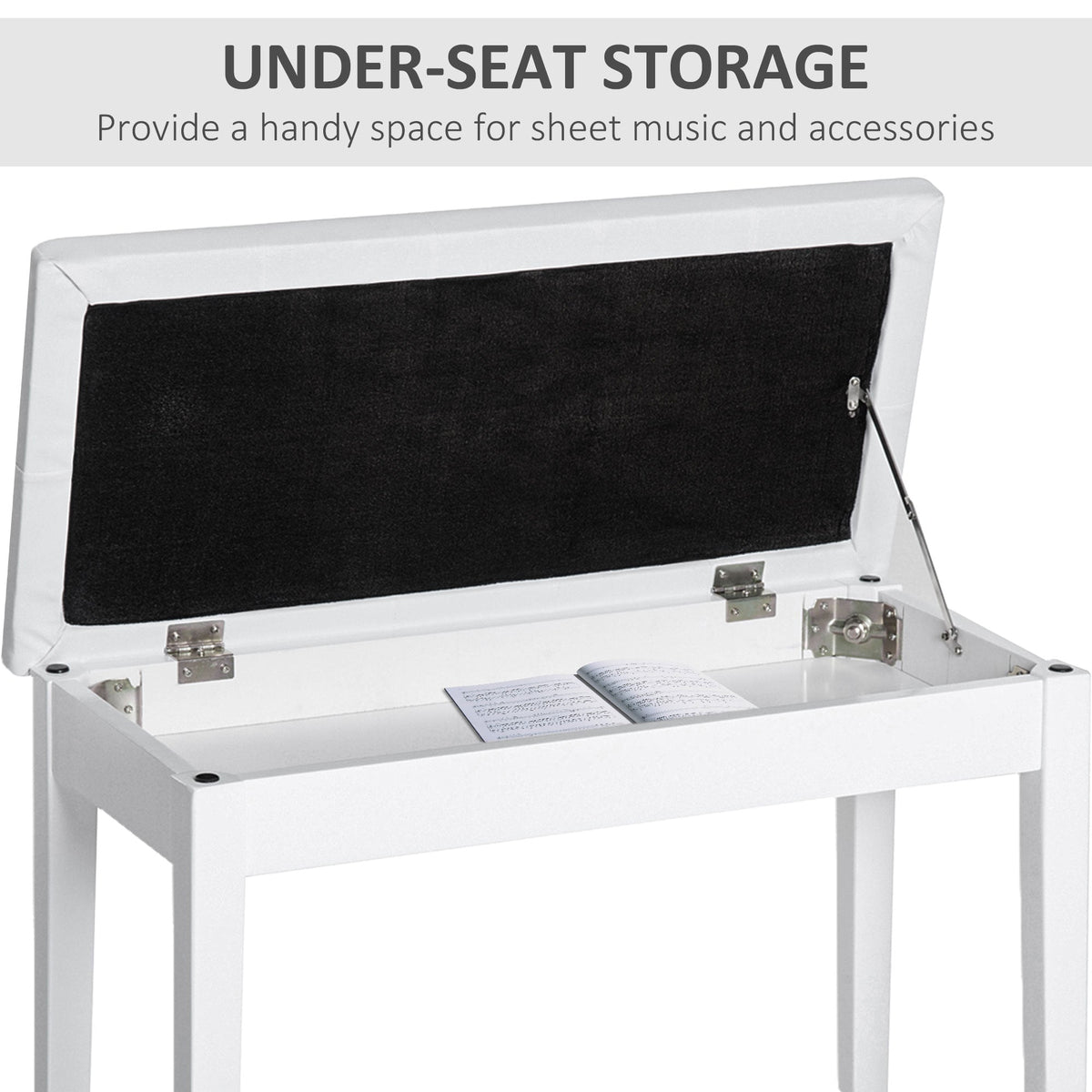 30" Piano Bench with Padded Cushion and Storage, Faux Leather Keyboard Bench with Solid Wood Legs, Black
