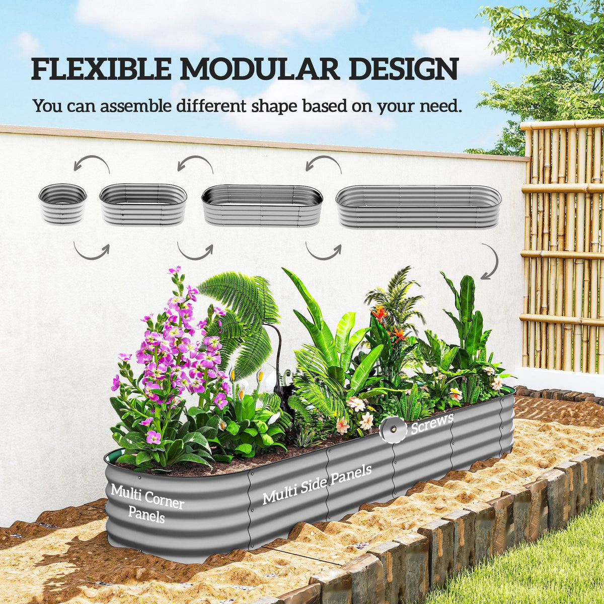 4.9 x 2 x 1ft Galvanized Raised Garden Bed Kit, Metal Planter Box with Safety Edging, Black
