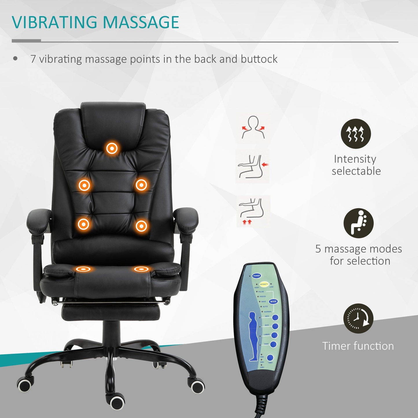 Declan Executive Office Chair with 7-Point Massage and Reclining Features-Black