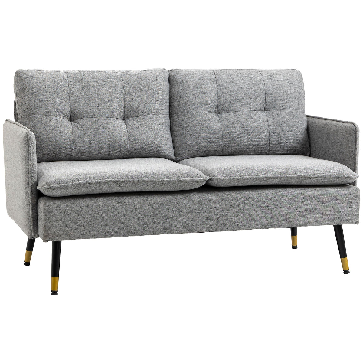55" Loveseat Sofa, Linen Love Seat w/ S spring, Steel Legs and Button Tufting, Small Couch for Living Room, Dark Grey