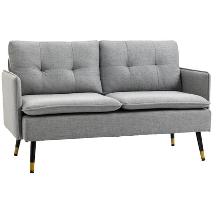 55" Loveseat Sofa, Linen Love Seat w/ S spring, Steel Legs and Button Tufting, Small Couch for Living Room, Dark Grey