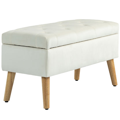 Storage Ottoman with Lid, Velvet Upholstered Storage Bench with Wood Legs for Living Room, Black
