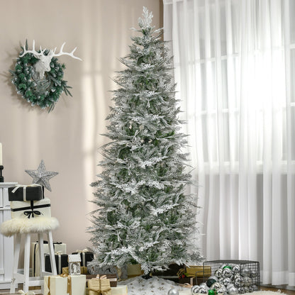 6 Feet Pencil Snow Flocked Artificial Christmas Tree with 517 Realistic Cypress Branches, Auto Open, Green