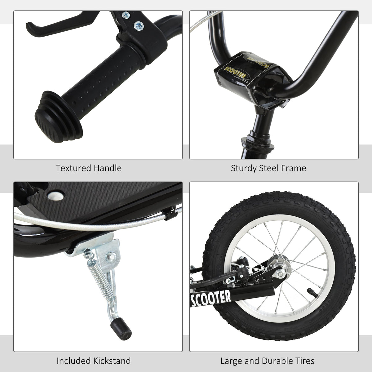 Youth Kick Scooter with Adjustable Handlebar and 16'' Inflatable Rubber Wheel for Kids and Teens 5+ Year Old, Black