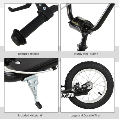 Youth Kick Scooter with Adjustable Handlebar and 16'' Inflatable Rubber Wheel for Kids and Teens 5+ Year Old, Black