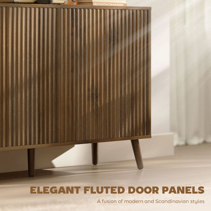 Buffet Cabinet with Storage Modern Fluted Sideboard with Adjustable Shelves Wood Legs for Dining Room Living Room Oak