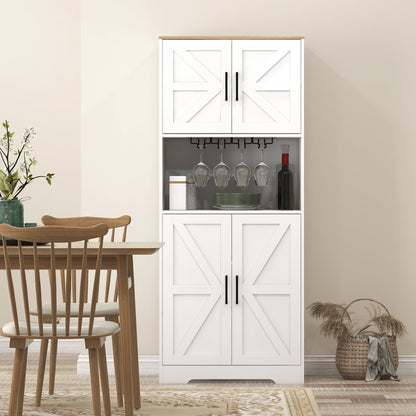 Farmhouse Kitchen Pantry, 68" Freestanding Hutch Storage Cabinet with Microwave Oven Countertop, Black