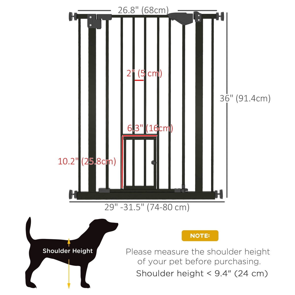 36" Easy Open Indoor Dog Gates for Doorways, House, Stair - White