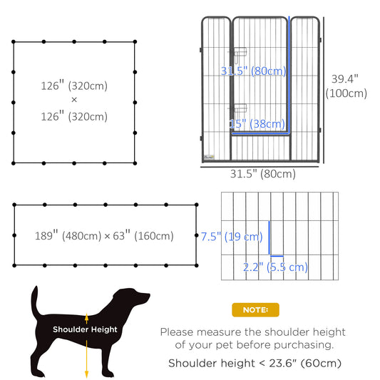 16 Panel 39" Height Heavy Duty Dog Playpen for Small Medium Large Dogs, Grey