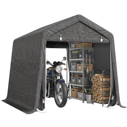 7.9' x 6.6' Garden Storage Tent, Patio Storage Shelter w/ Metal Frame and Double Zipper Doors, Dark Grey