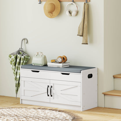 Shoe Storage Bench, Entryway Bench with 2-Tier Cabinet, Flip-Top Storage, Padded Cushion for Hallway, Rustic Brown