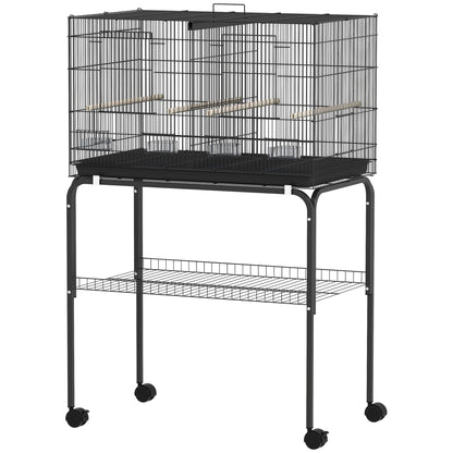 18" H Bird Cage, Large Parakeet Cage for Budgie, Lovebird, Canary, Finches with Divider, Black