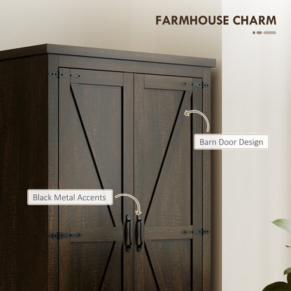 Farmhouse Kitchen Pantry Storage Cabinet, 64" Freestanding Kitchen Pantry Cabinet with Drawers, Distressed Black