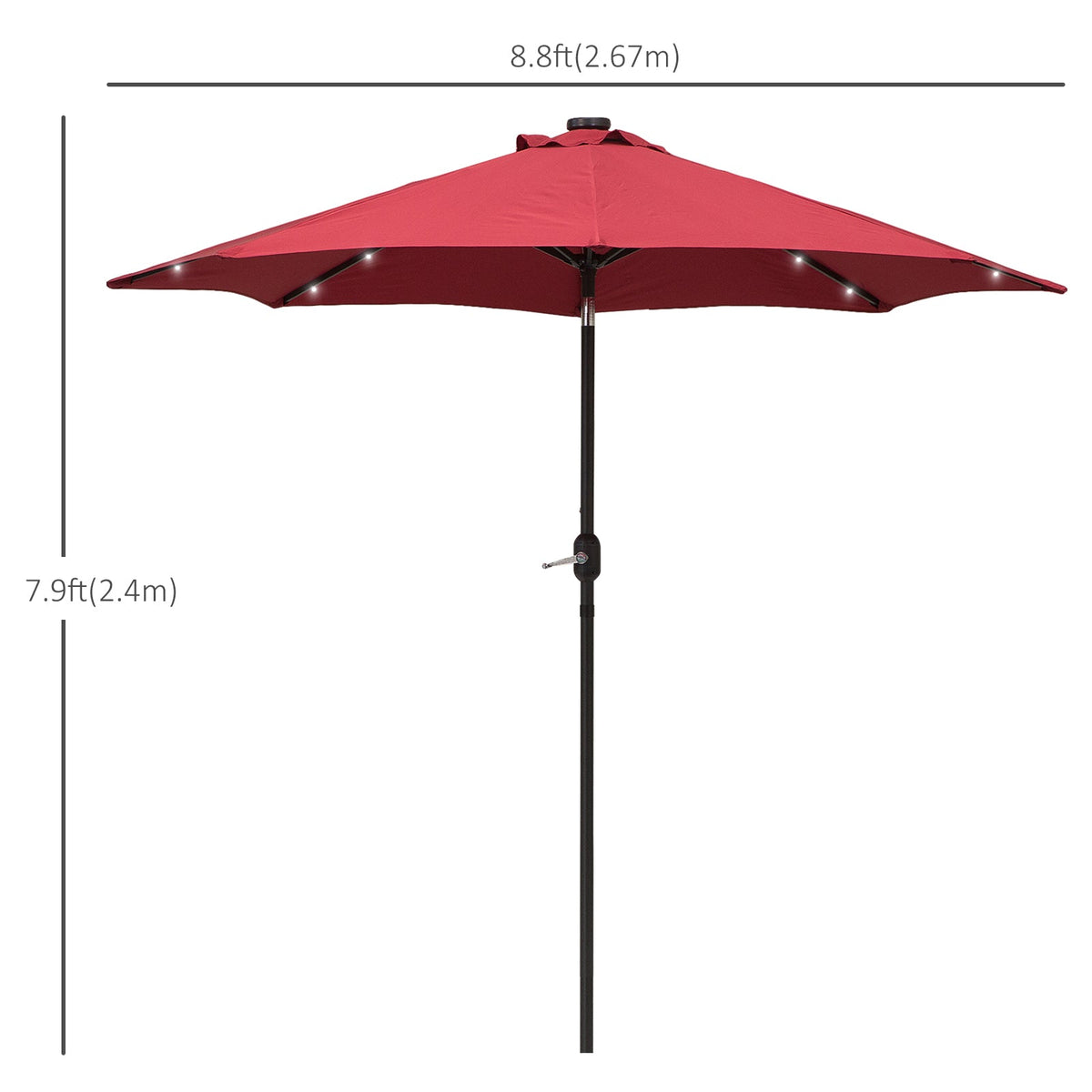 9ft Solar Patio Umbrella Outdoor Sunshade 24 LED Lights Tilt Canopy Wine Red