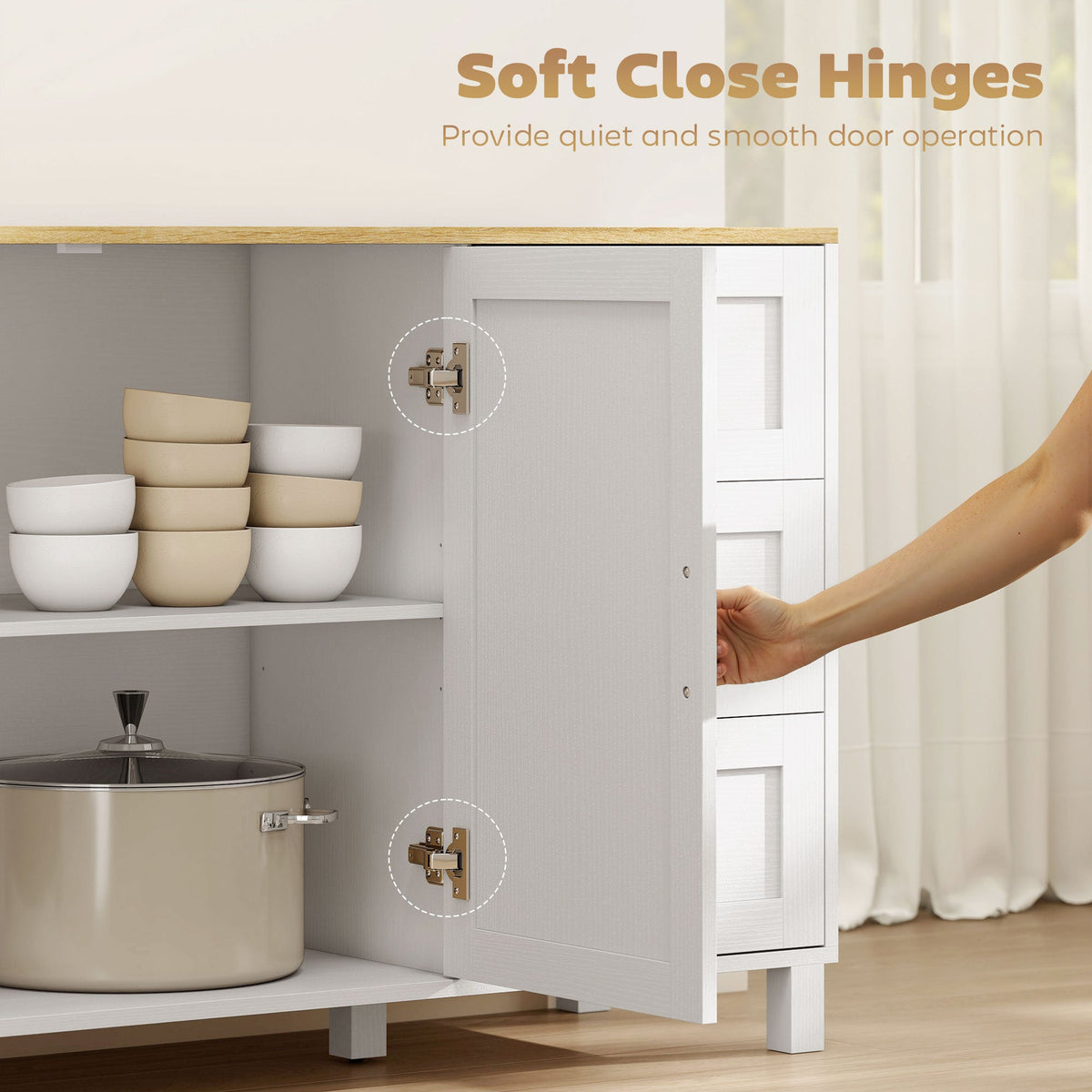 Buffet Cabinet with Soft-Close Doors, Modern Sideboard with 3 Drawers for Living Room, Kitchen, Dining Room, Black