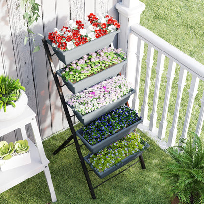 5-Tier Raised Garden Bed with 5 Planter Box, Outdoor Plant Stand Grow Containers with Leaking Holes, Black