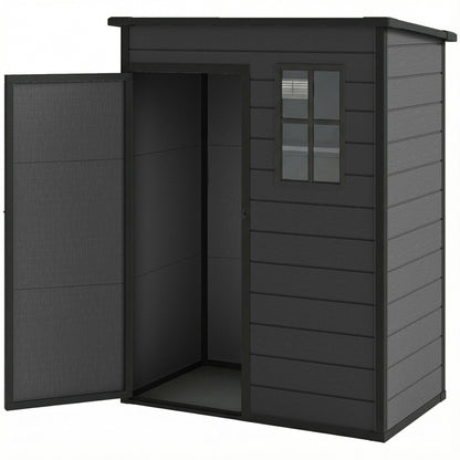5 x 3FT Garden Shed with Floor, Outdoor Storage Shed with Lockable Door, Window and Vent for Backyard, Patio, Dark Grey