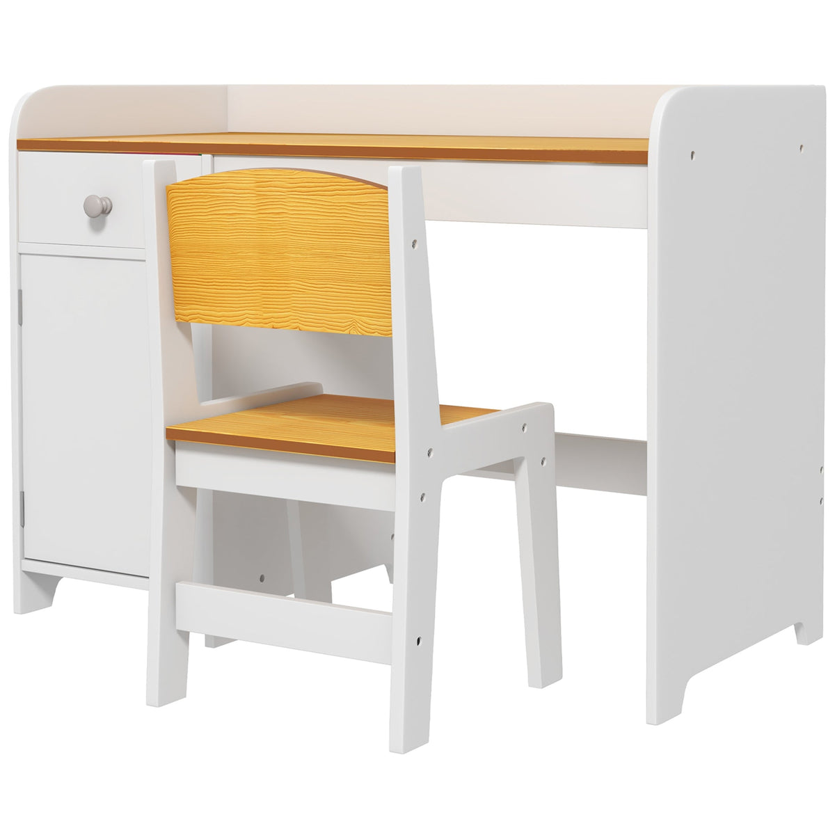 Kids Desk and Chair Set for 3-6 Year Old with Storage Drawer, Study Table and Chair for Children, White