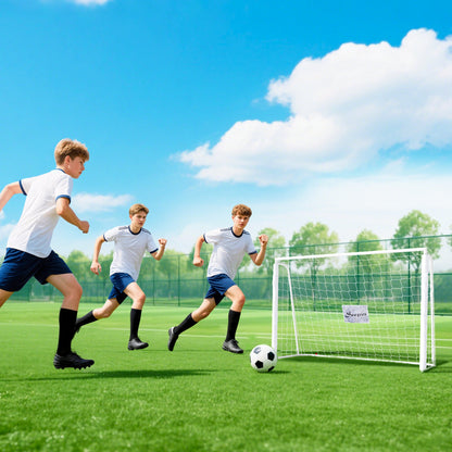 6ft x 4ft Soccer Goal Net with Metal Frame, PE Mesh, Ground Stakes, Easy Assembly, White