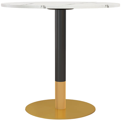 Rene Round Modern Dining Table with Faux Marble Top for Small Spaces-White