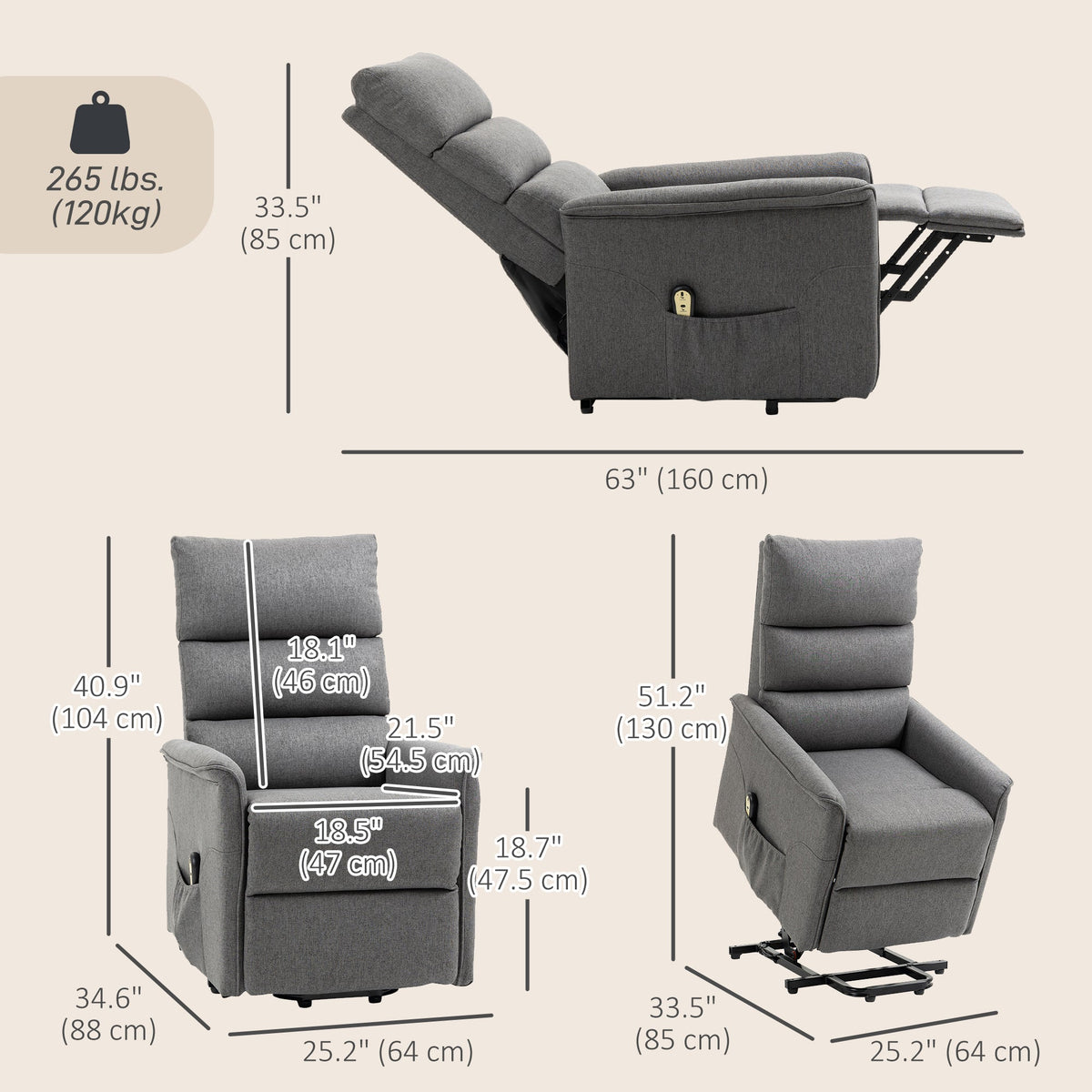Lift Chair for Elderly, Power Chair Recliner with Remote Control, Side Pockets for Living Room, Blue