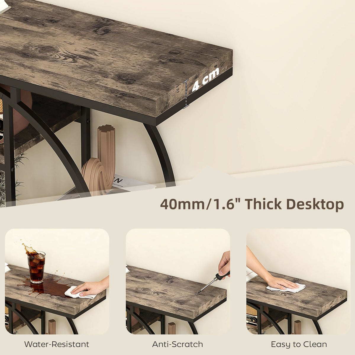 39.4" Console Table with Storage Shelves, Industrial Sofa Table for Living Room, Hallway, Rustic Brown