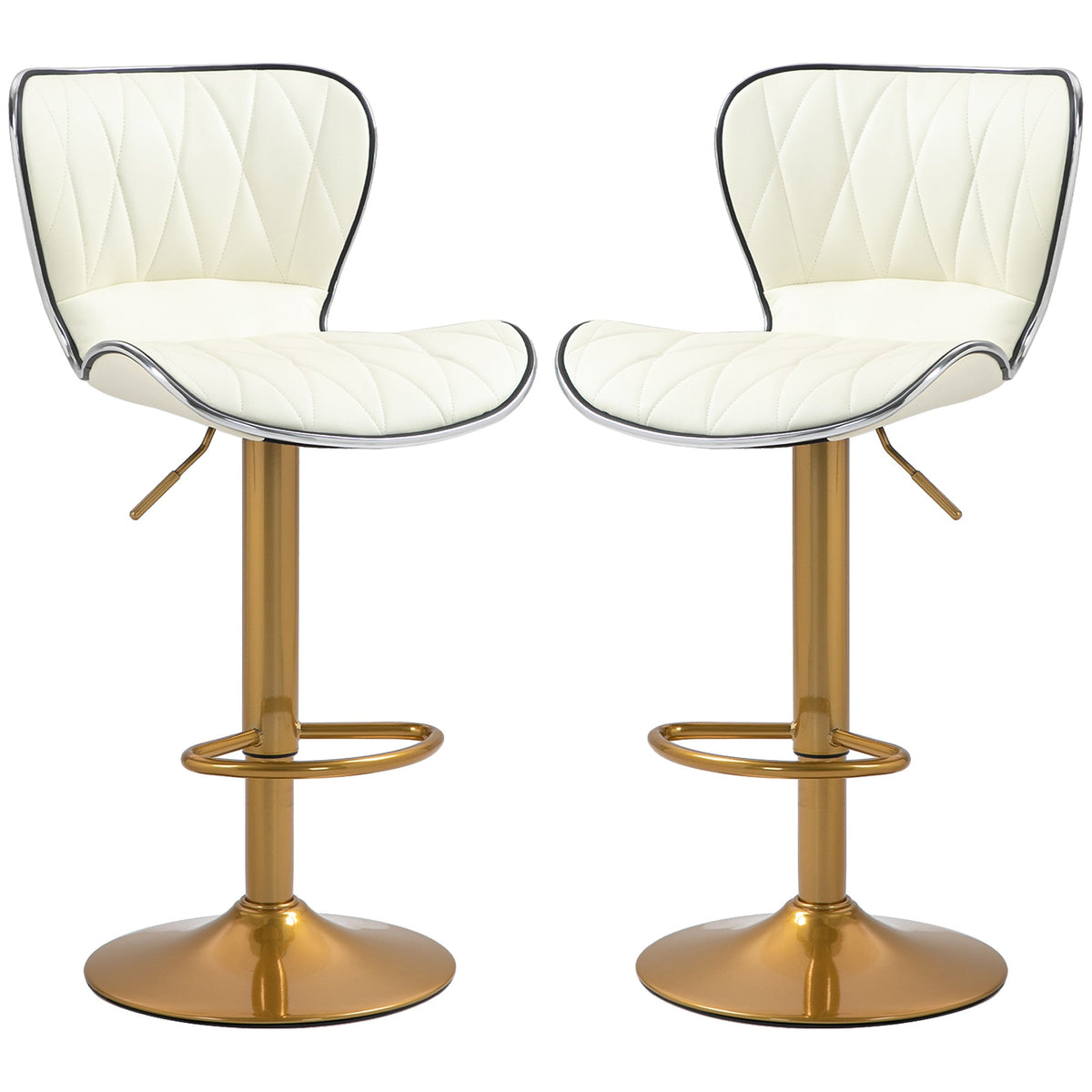 Maxi Counter Height Bar Stools Set of 2-Adjustable Height and Swivel Seat-White/Gold
