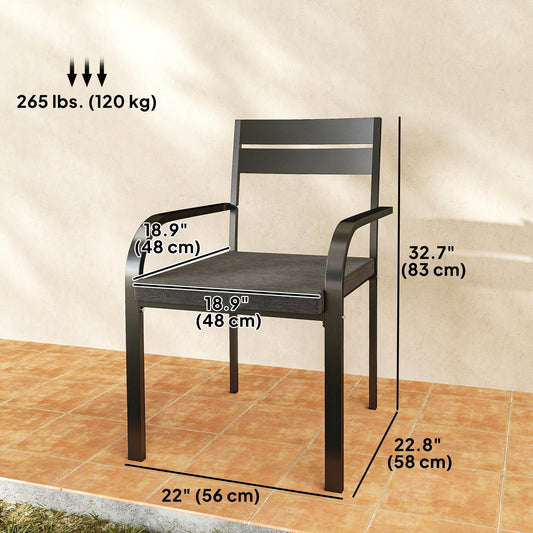 2 Piece Outdoor Dining Chairs with Aluminum Frame, Soft Cushion, for Deck, Garden, Balcony, Poolside, Grey