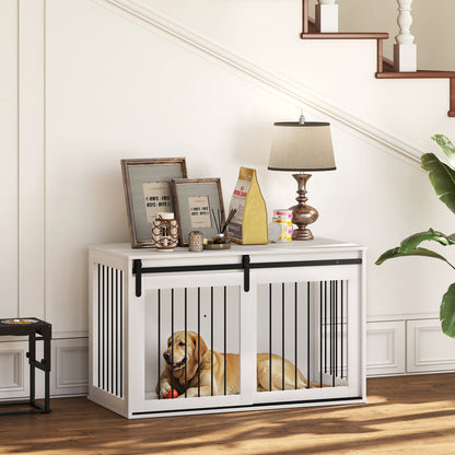 39" Dog Crate Furniture, Dog Crate End Side Table for Large Dogs, White