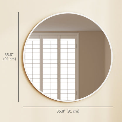 36" Round Mirror, Bathroom Wall Mirror with Metal Frame, Decorative Vanity Mirror for Living Room, Bedroom, Black