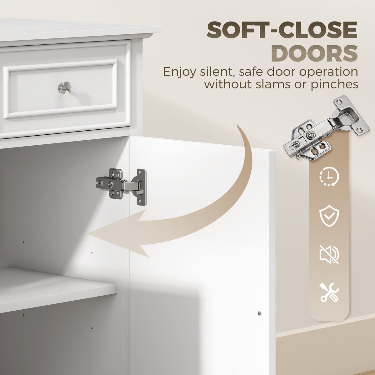 Sideboard Buffet Cabinet, 54" Kitchen Storage Cabinet with Soft-Close Doors, 3 Drawers and 2 Adjustable Shelves, White