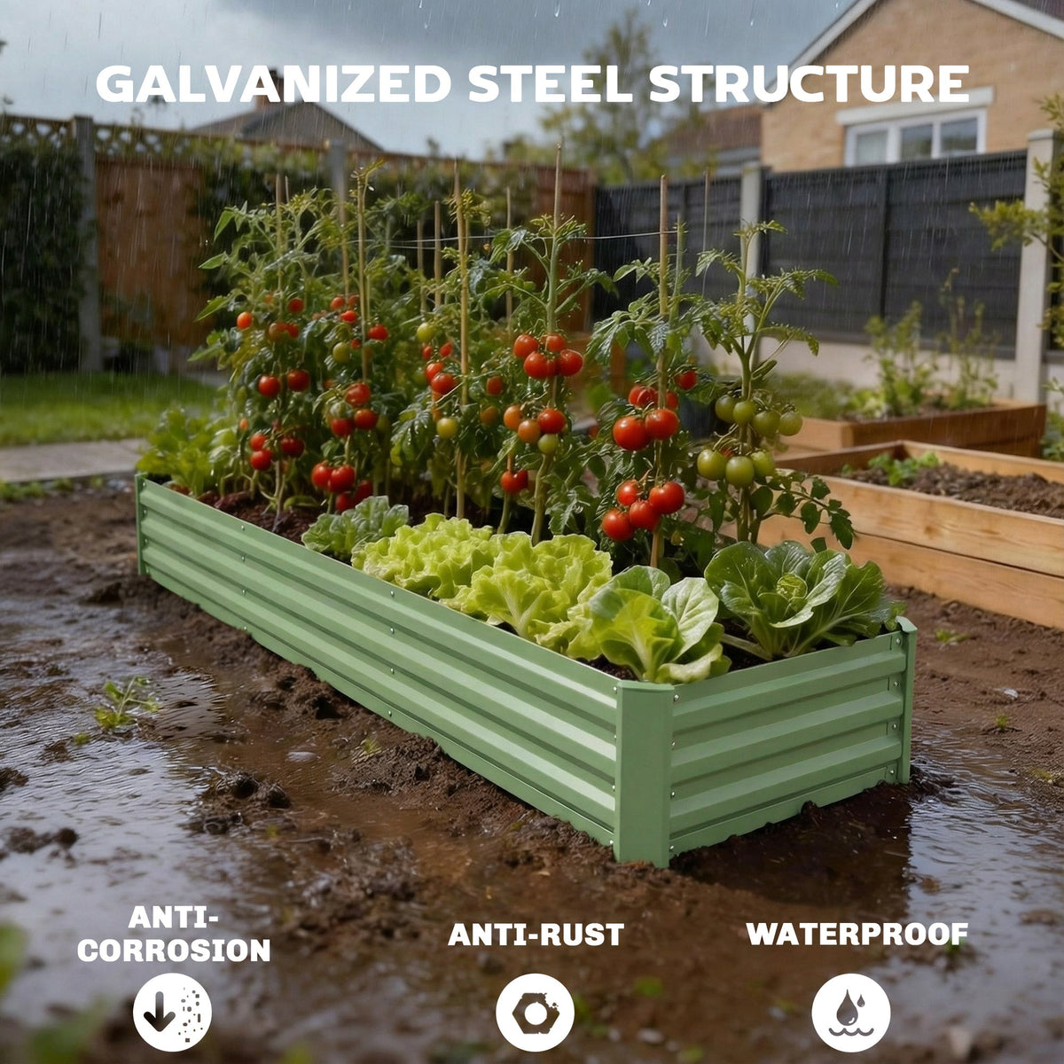 8'x2'x1' Galvanized Raised Bed, Large Elevated Planter Box for Growing Flowers, Herbs and Vegetables, Dark Grey