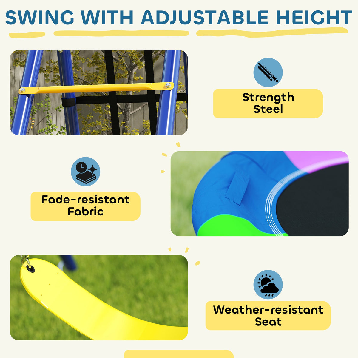 6 in 1 Kids Swing Set with 1 Saucer Swing, 1 Belt Swing, 1 Disc Rope Swing, Climbing Ladder and Net, Basketball Hoop