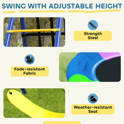 6 in 1 Kids Swing Set with 1 Saucer Swing, 1 Belt Swing, 1 Disc Rope Swing, Climbing Ladder and Net, Basketball Hoop