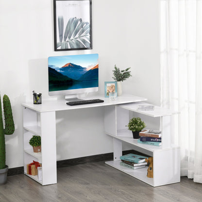 L Shaped Desk, 360° Rotating Corner Desk, Computer Writing Table Workstation with Storage Shelf for Home Office, Black
