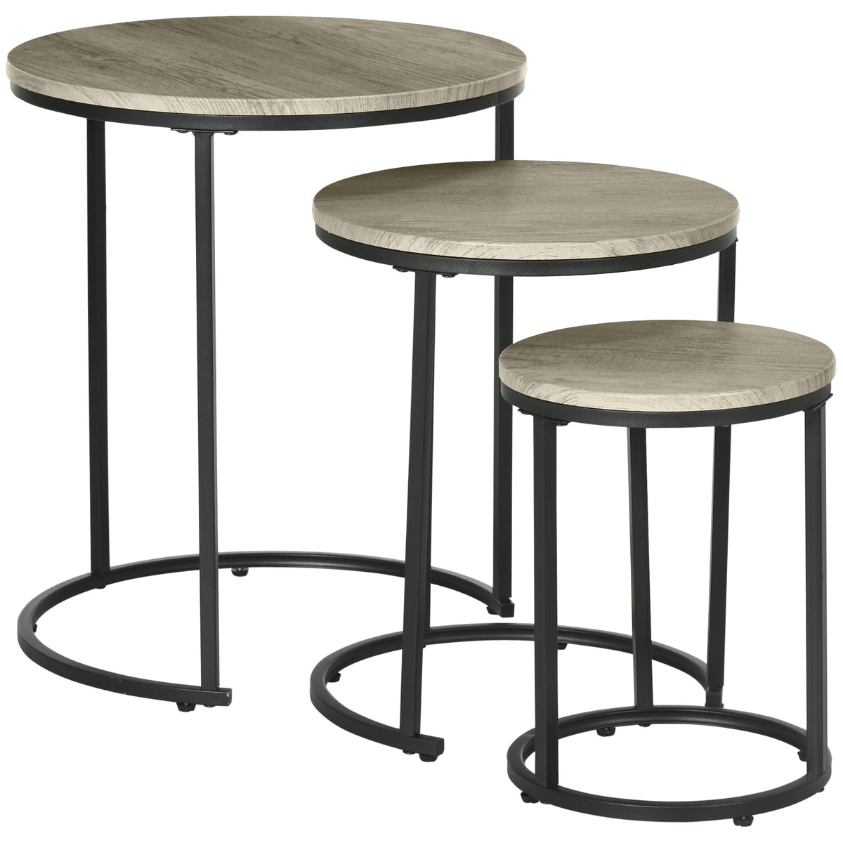 Nesting Tables Set of 3, Round Coffee Table, Stacking Side Tables with Steel Frame for Living Room