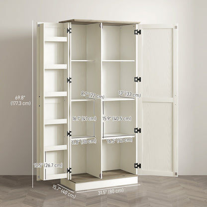 70" Tall Kitchen Pantry Cabinet with Door Shelves and Adjustable Shelves, Black Wood Grain