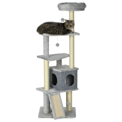 57.5" Cat Tree with Scratching Posts, Large Cat Tower for Indoor Cats with Bed, House, Toys, Grey