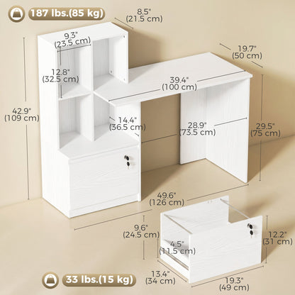Computer Desk, Office Desk with Bookshelf, File Drawer and Legal Hanging File Holders, White Wood Grain