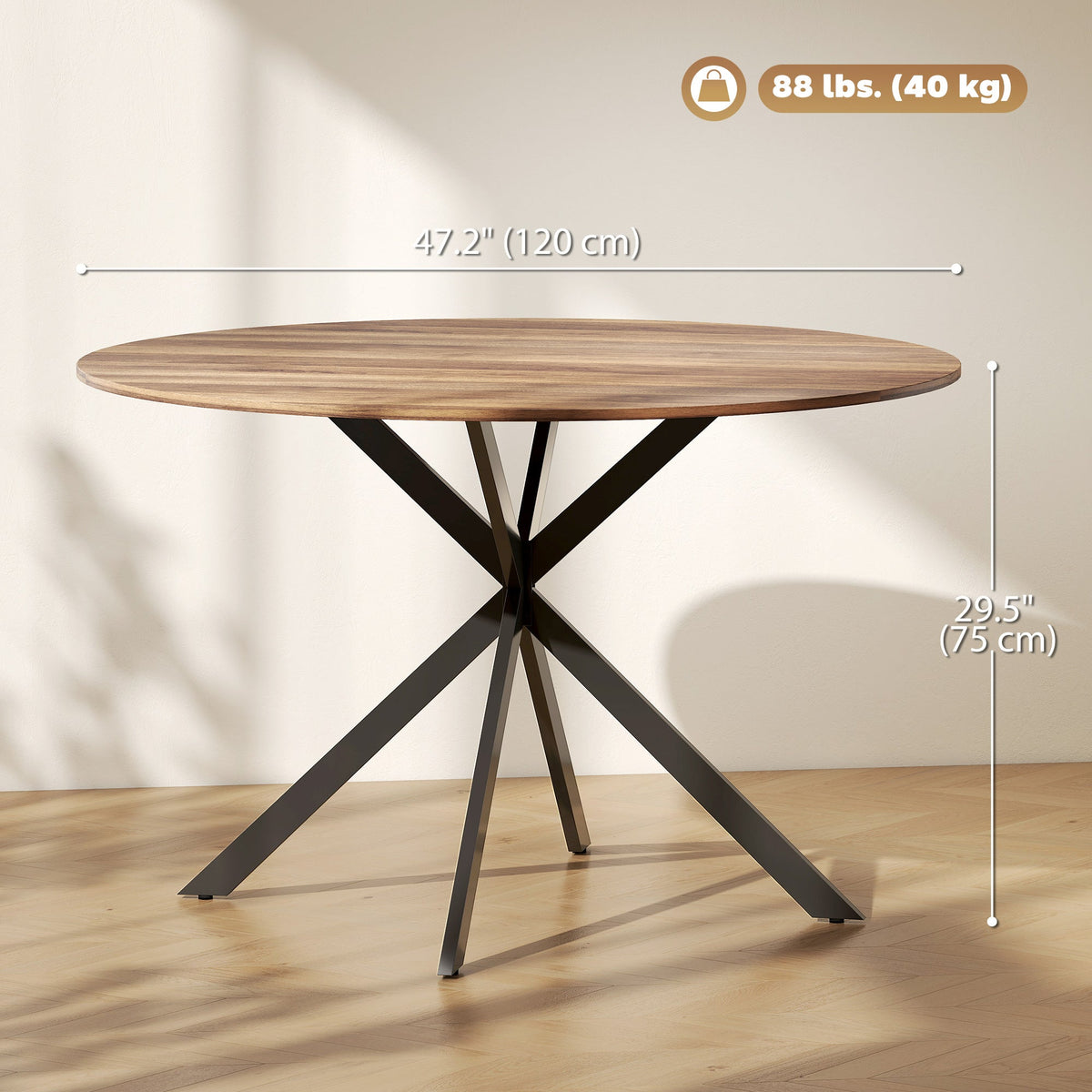 Amory 47" Round Industrial Dining Table with Steel Legs-Dark Brown/Black
