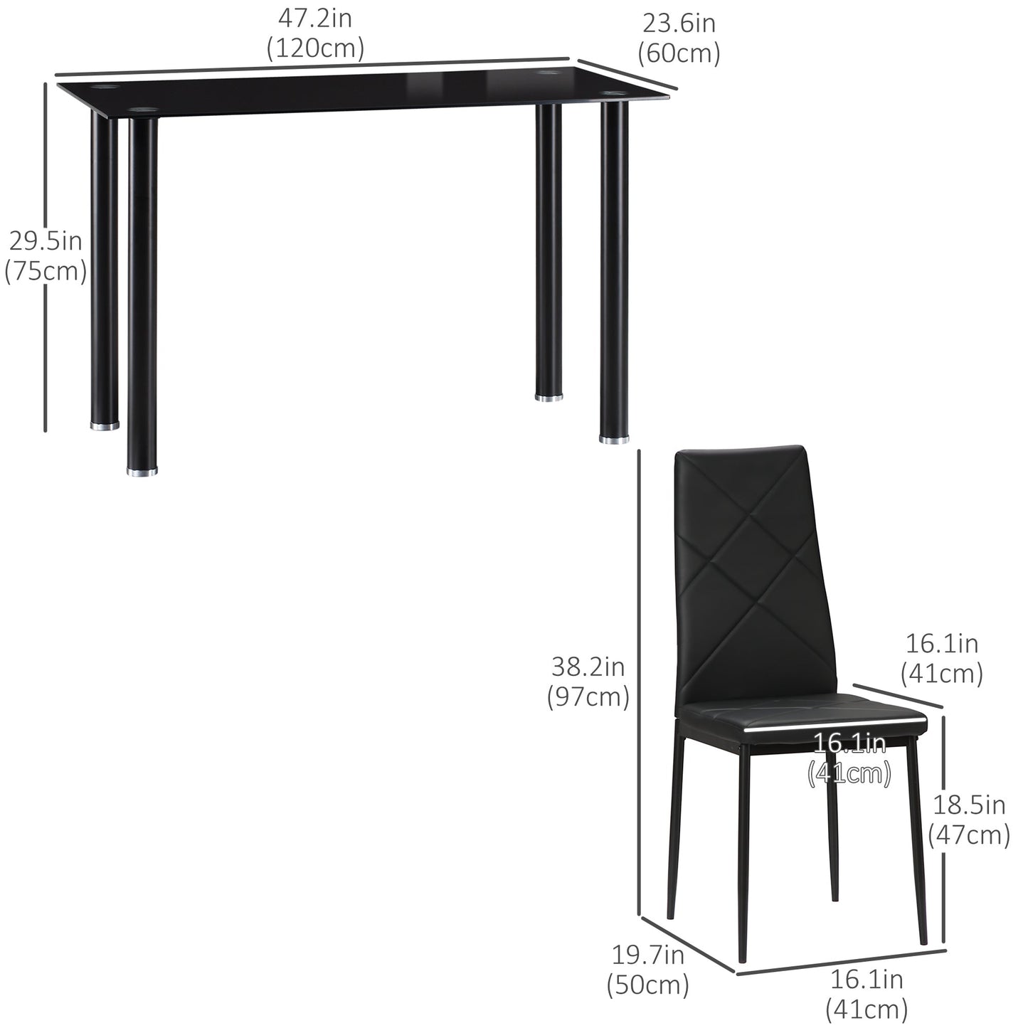 Adam Modern Space-Saving Dining Set for 4-Black