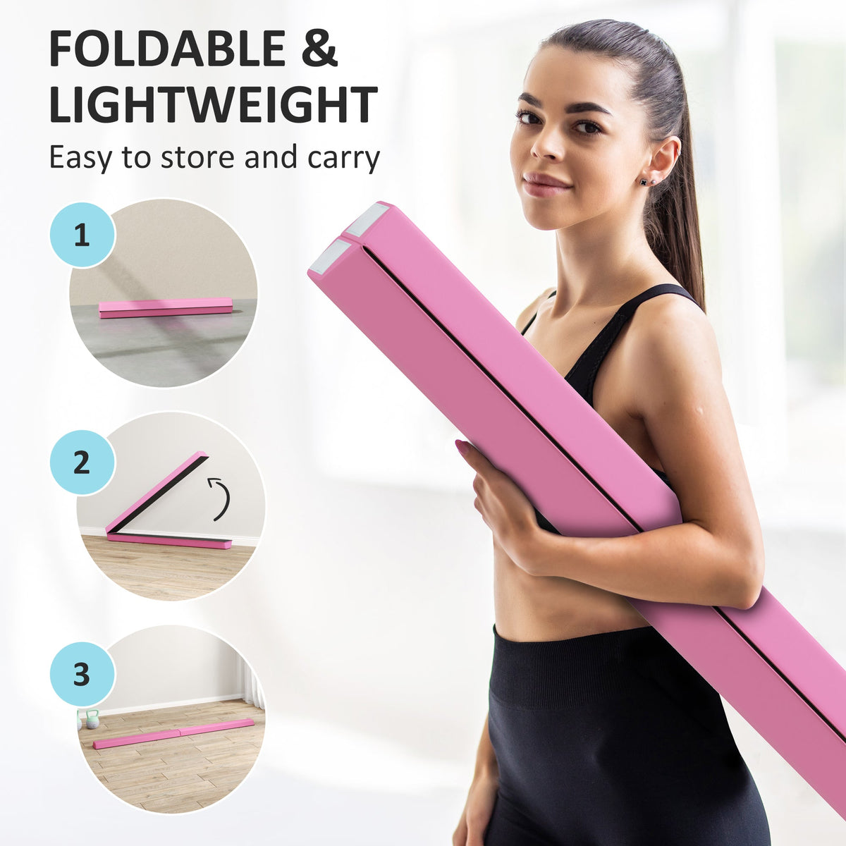 7ft Folding Balance Beam, Gymnastics Equipment with Anti-Slip Bottom for Kids Home Training, Multicolour