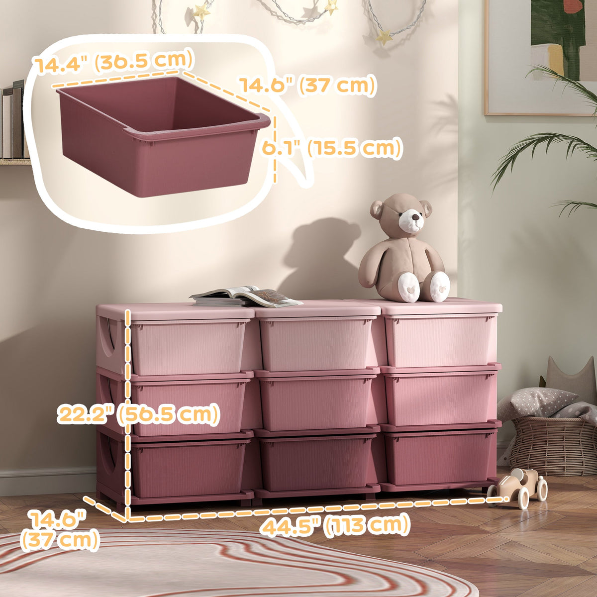 3 Tier Kids Toy Organizer and Storage Bins with 6 Plastic Drawers, Blue