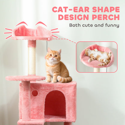 63 Inch Cat Tree with Sisal Scratching Posts, Condos, Plush Perches, Hammock, Ladder, Dangling Balls, Beige