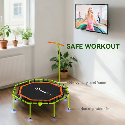 50" Foldable Mini Trampoline, Fitness Trampoline Rebounder with Bungee, Adjustable Handle Bar, Stable & Quiet